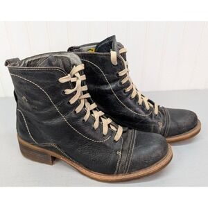 Havana‎ Joe Black Leather Lace Up Heeled Ankle Combat Boots EUR 41 US 7